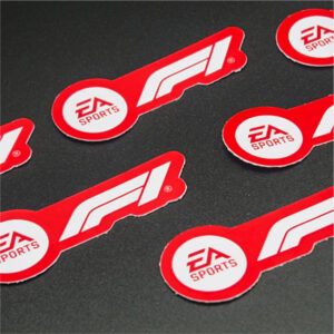 EA Sports F1 custom-cut vinyl stickers displayed on a dark surface
